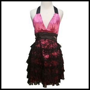 April Satin and Lace Backless Halter Dress